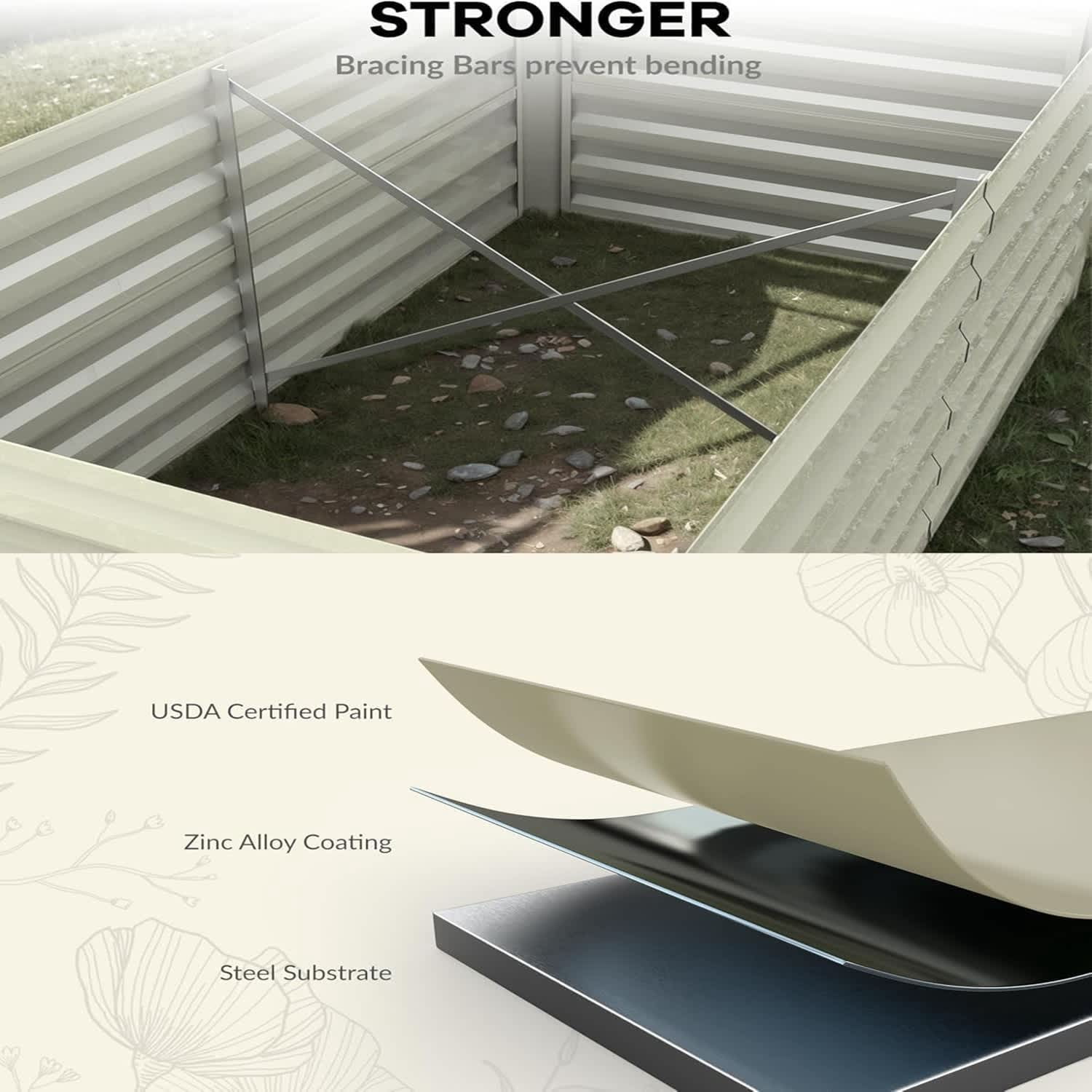 EastVita 6ft x 3ft x 2ft Rectangular Raised Garden Bed, 0.5mm Galvanized Color Steel Planter Box, Beige