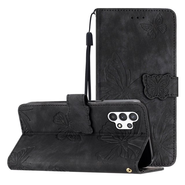 Compatible with Samsung Galaxy A32 5G Embossed Butterfly Case with Wallet and Kickstand Cover