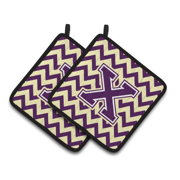 Carolines Treasures CJ1058-XPTHD Letter X Chevron Purple and Gold Pair of Pot Holders, 7.5HX7.5W, multicolor