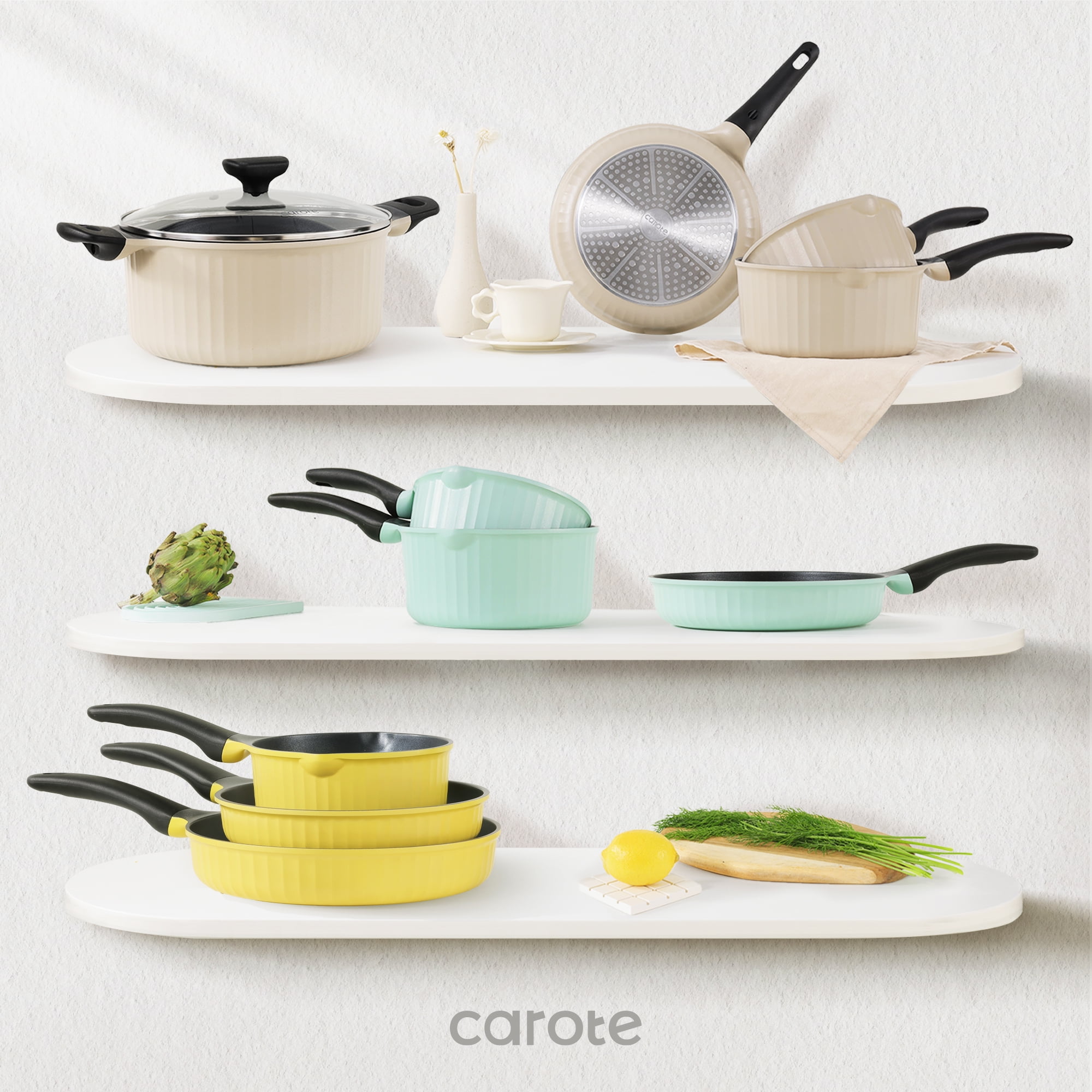 Carote Nonstick Cookware Sets, 8 Pcs Non Stick Pots and Pans Set, Induction Cookware, Oatmeal