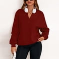 thumbnail image 4 of Lenpel Oversized Sweatshirts for Women Trendy V Neck Long Sleeve Casual Loose Pullover Sweater Tops Fall Winter Outfits(Wine,X-Large), 4 of 5