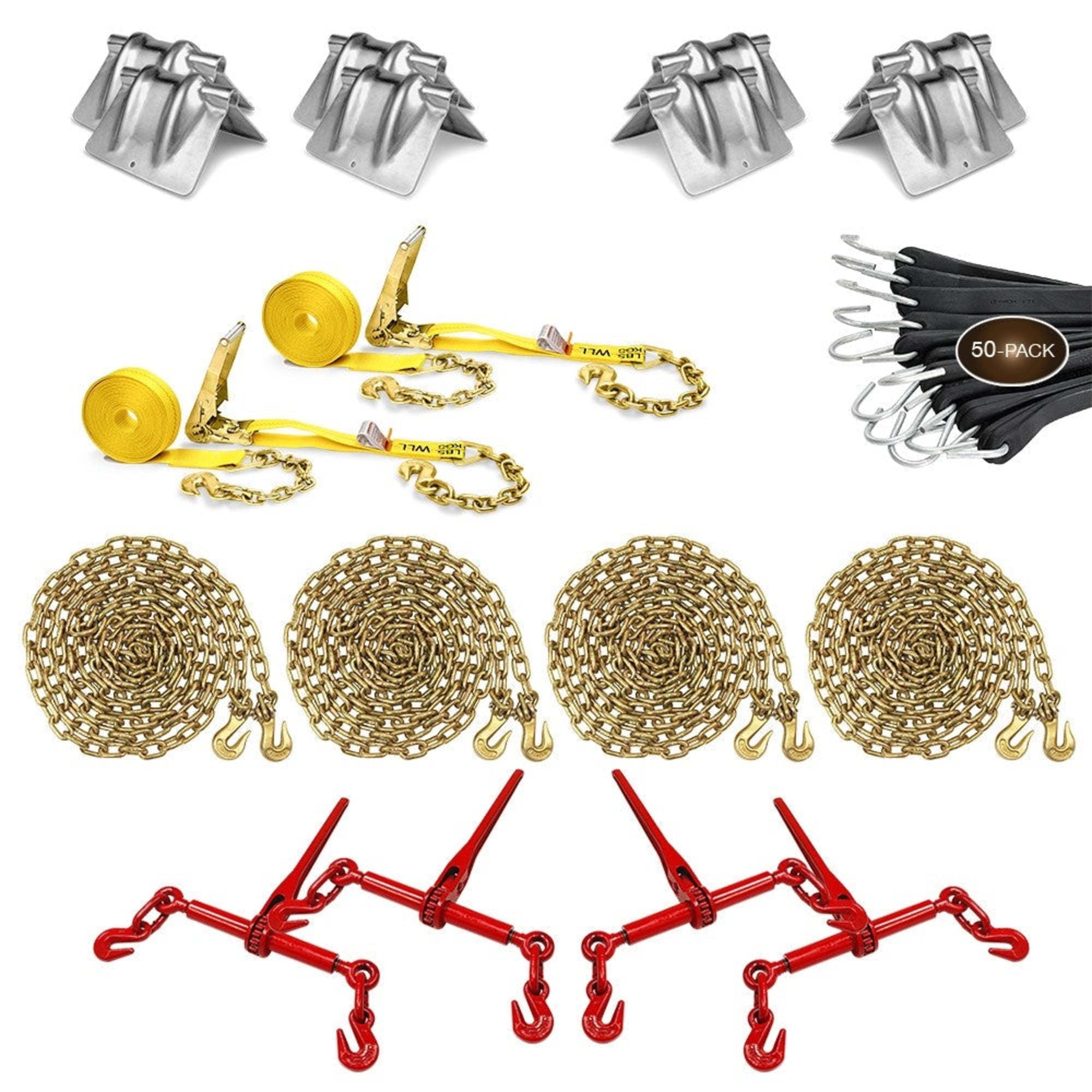 Flatbed Tie Down Kit for Heavy Hauling 68 Pieces 5/16 Inch Grade 70