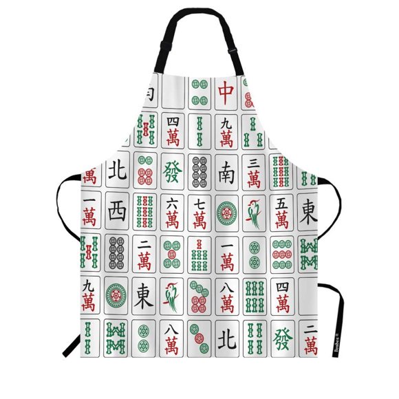 Beabes MaJiang Tiles Delantal de Chef 27 x 31 Pulgadas Bambúes Puntos Personajes del 1 al 9 y Honores Mahjong Delantal con Babero sin bolitas para Barbacoa Jardinería con Correa Ajustable para el Cuel