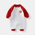 thumbnail image 2 of Newborn Baby Boy Fall Winter Clothes Long Sleeve Romper Jumpsuit Cute Infant One Piece Outfit Red 12-18 Months, 2 of 7
