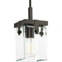 Progress Lighting Glayse 1-Light Mini-Pendant, Steel, Antique Bronze, Beveled Glass Shade