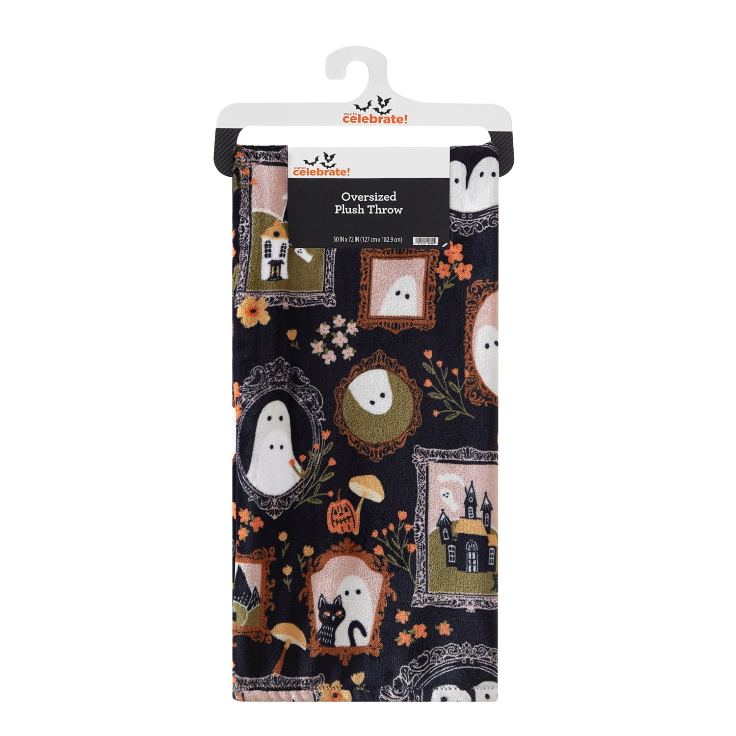 Way To Celebrate Halloween Ghosts Plush Oversized Couch Throw Blanket, Black, 50 x 72 in