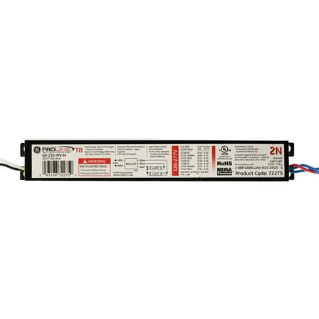 GE GE-232-MV-N Instant-Start Fluorescent Ballast, 2-Lamp, T8, F32T8, 120-277V