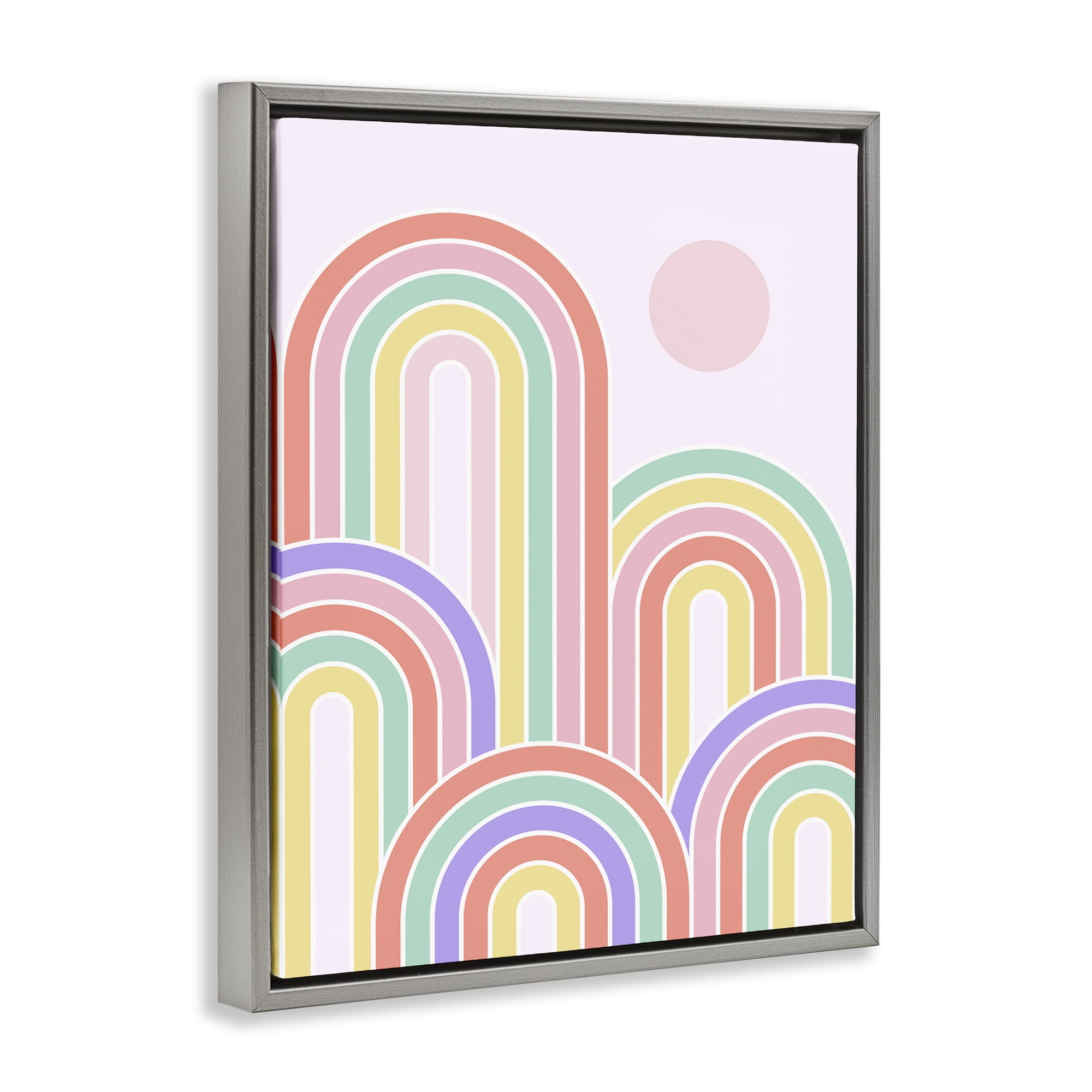 Stupell Industries Pastel Rainbow Arches Abstract Painting Gray Floater Framed Canvas Art Print Wall Art, 25 x 31