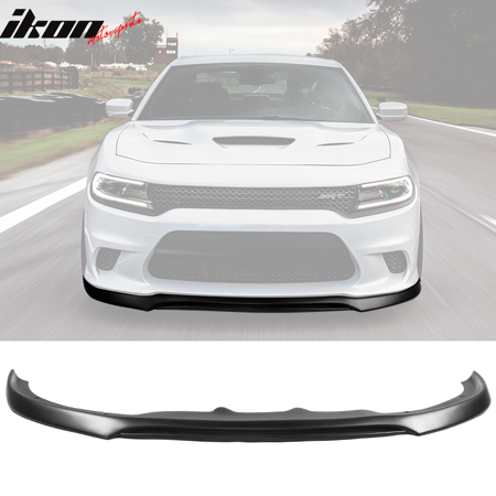 Compatible with 15-18 Dodge Charger R/T Front Bumper Lip IKON V2 Style Black PP
