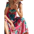 thumbnail image 5 of Women Printed Slip Dress, Adults Summer Sleeveless Tie Up Boat Neck Maxi One-piece, 5 of 10