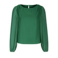 thumbnail image 1 of Timegard Womens Tops Chiffon Puff Long Sleeve Crewneck Ruched Back Button Tee Shirts Casual Loose Tops, 1 of 4