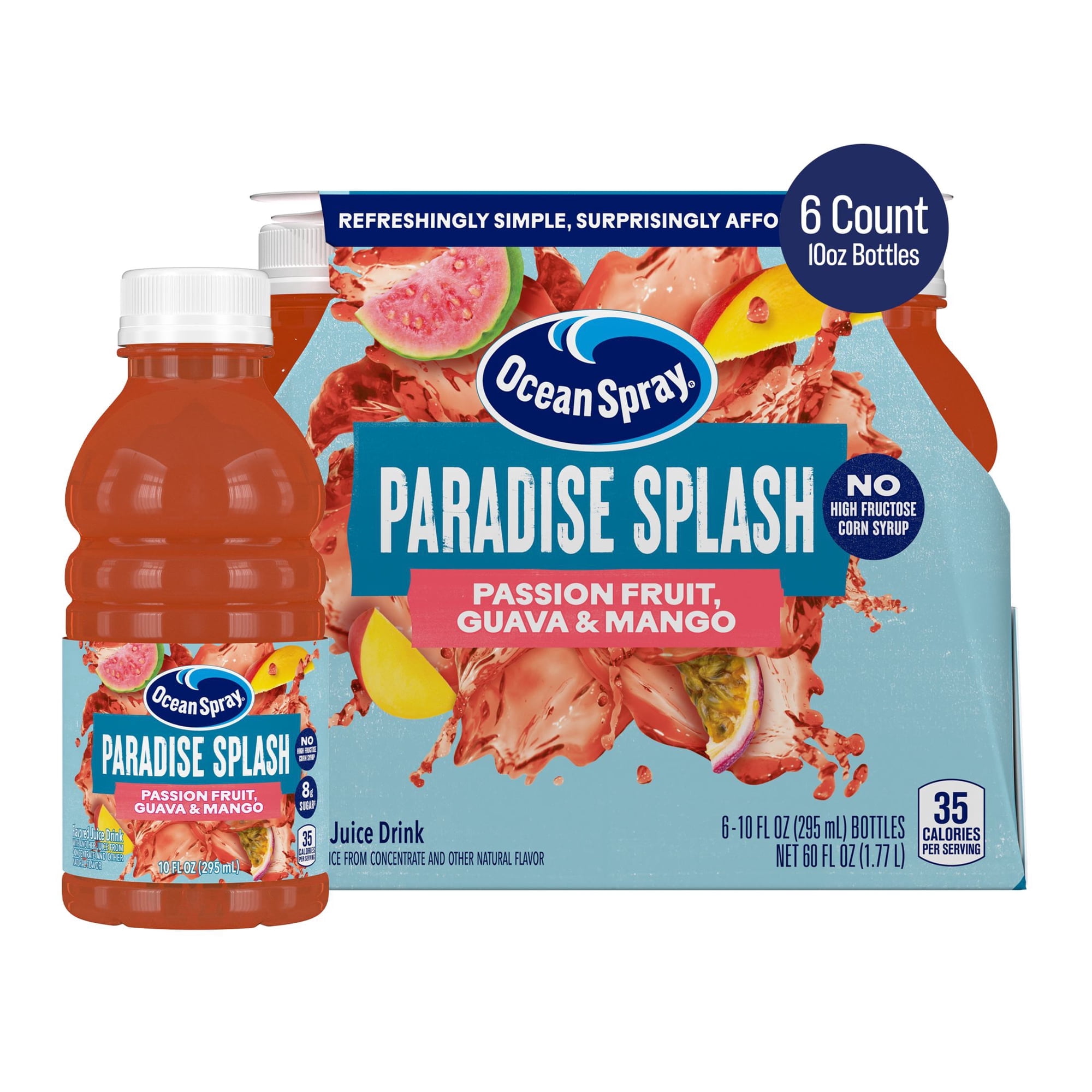 Ocean Spray® Paradise Splash – Passionfruit, Guava & Mango 10 fl oz Bottle, 6 Pack