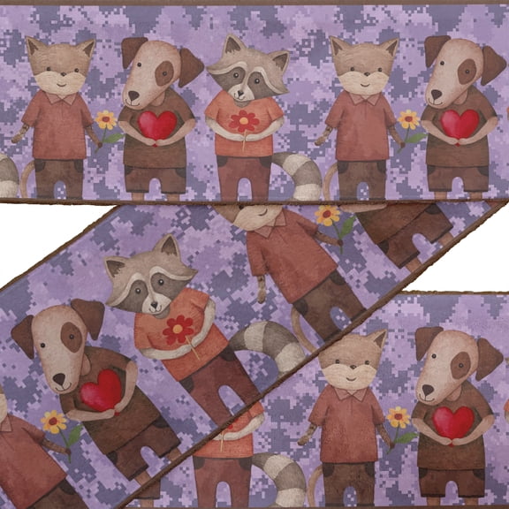 IBA Indianbeautifulart Purple Bear,Dog & Sloth Kids Fabric Laces For Crafts Printed Velvet Trim Fabric Sewing Border Ribbon Trims 9 Yards 4 Inches