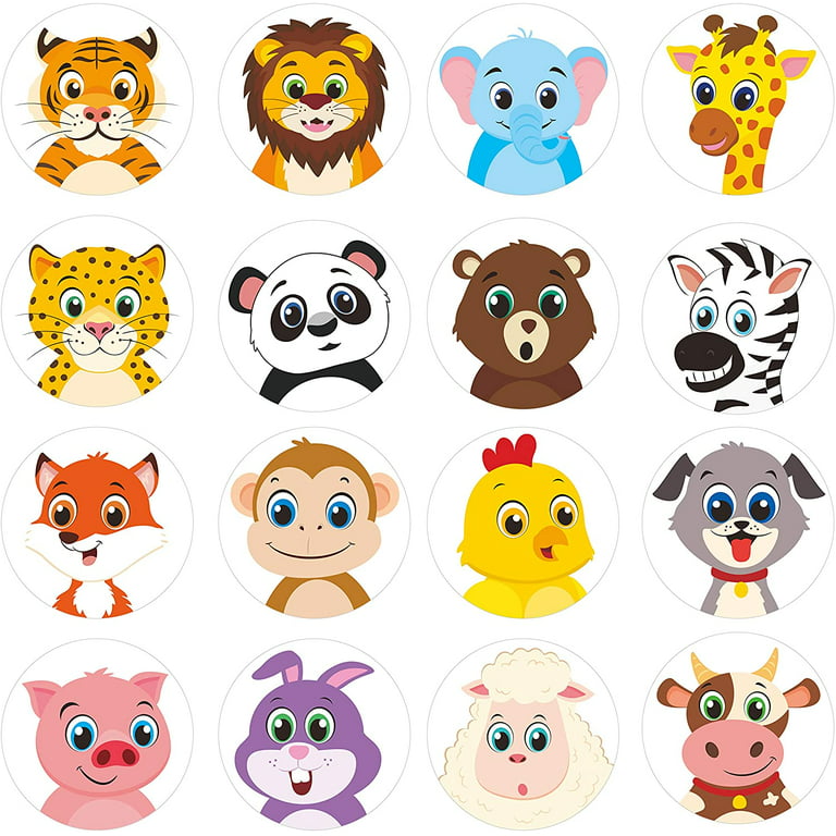 Adorable Round Animal Stickers, 1000Pcs in 32 Designs for Kids
