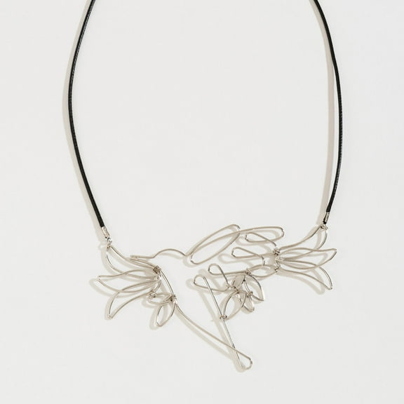 Women's Silver Open Wire Wrap Hummingbird Cord 20" Collar Necklace By Howard's