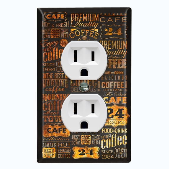 Metal Light Switch Wall Plate Outlet Cover (Coffee Shop Cafe Restaurant Sign Black Rust 2 Print - Single Duplex)