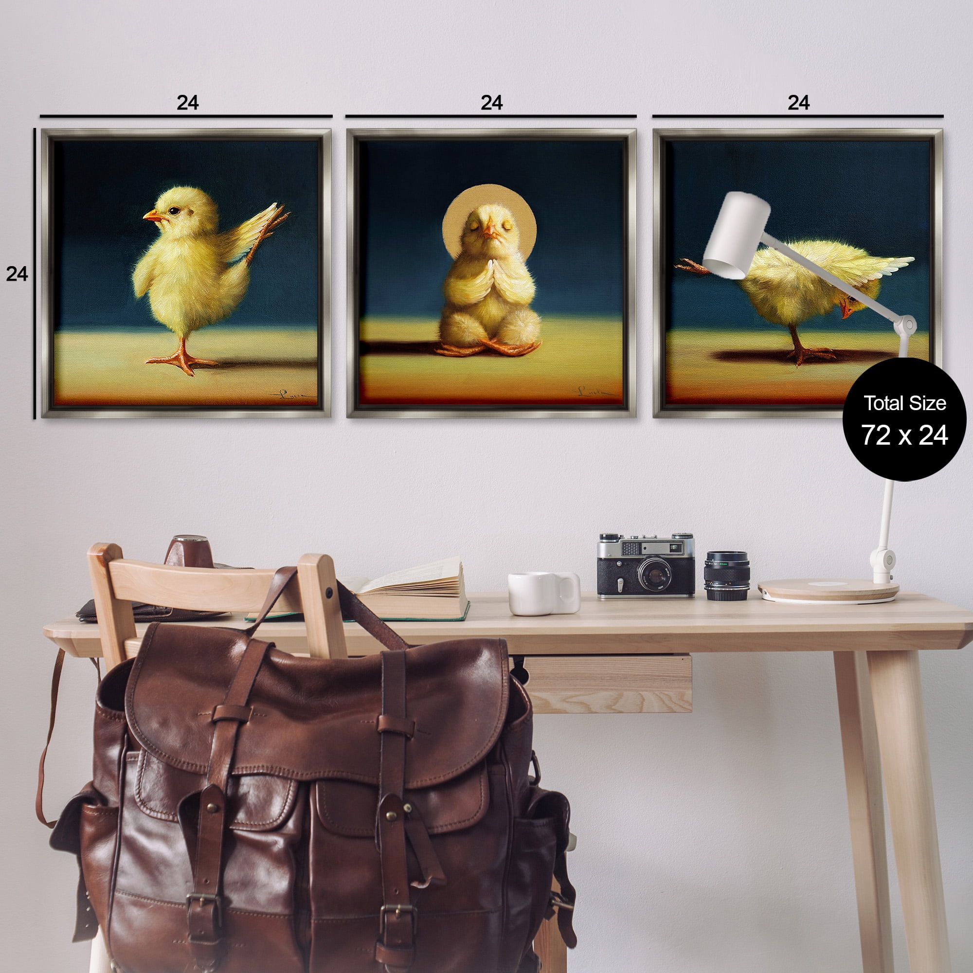 Stupell Industries Yoga Chick Trio Stretching Poses Animals & Insects Painting Gray Floater Framed Canvas Art Print Wall Art, 25 x 25, Set of 3