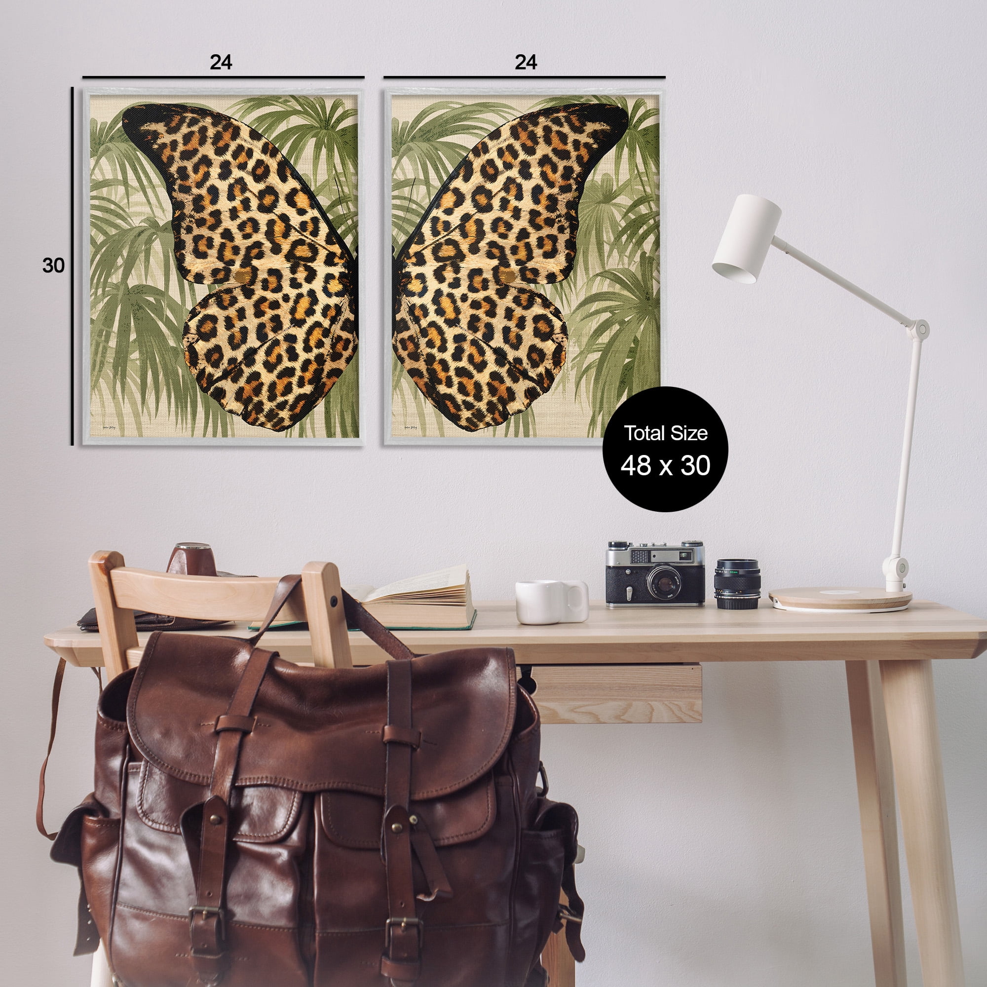 Stupell Industries Cheetah Butterfly Wings Animals & Insects Painting Gray Framed Art Print Wall Art, 24 x 30, Set of 2