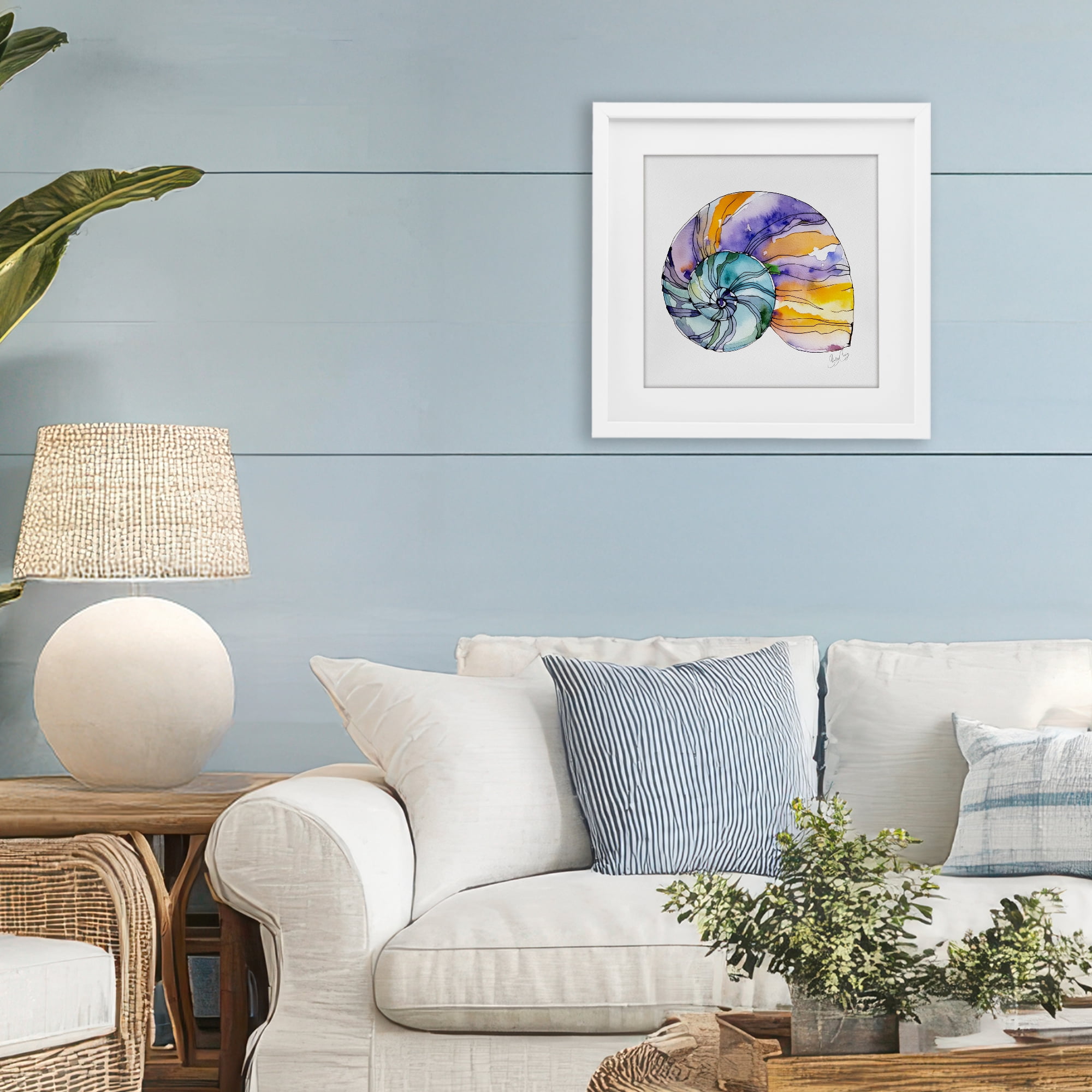 Stupell Industries Sunlit Striped Nautilus White Framed Print Under Glass, design by Shelly Craig