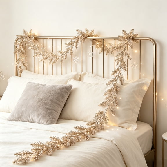 Champagne Gold Christmas Garland Glitter Leaf Hanging Vine for Fireplace Mantel Christmas Tree Stair Railing Wall Holiday Decor 70.87 inch A