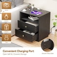thumbnail image 4 of Black Nightstands with Charging Station, 2 Drawers & Open Shelf, Wide Bedside Tables for Bedroom, End Side Table, 4 of 7