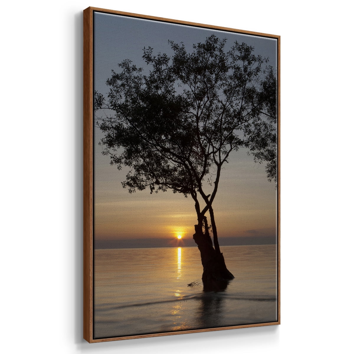 Sunset Silhouette Framed Premium Gallery Wrapped Canvas - Ready to Hang - 17 x 25 - Walnut Floating Frame