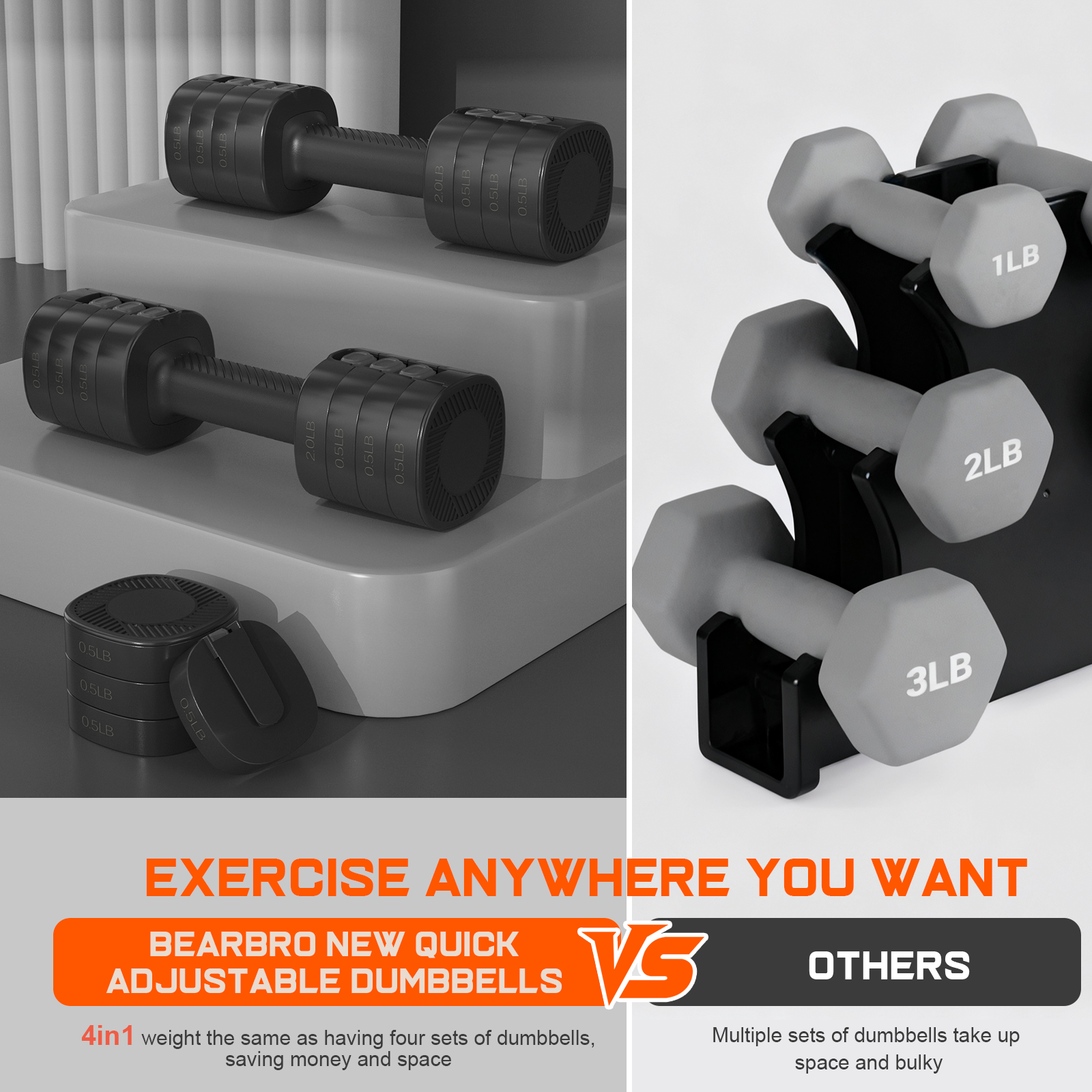 Gikpal Adjustable Dumbbells Set 2-5lbs, Pair photo 7