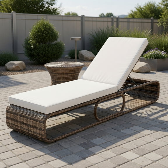 Yardi Yard 7-Position Adjustable PE Rattan Outdoor Chaise Lounge Chair, Chaise Lounges for Outdoor as Yard, White