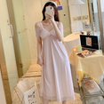 thumbnail image 4 of Camisones de seda satinada con tirantes finos para mujer, ropa de dormir de encaje, vestido dulce con lazo, lencería Sexy, camisón para el hogar, 4 of 5