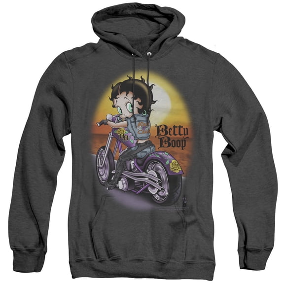 Betty Boop Wild Biker Adult Heather Hoodie Sweatshirt Black