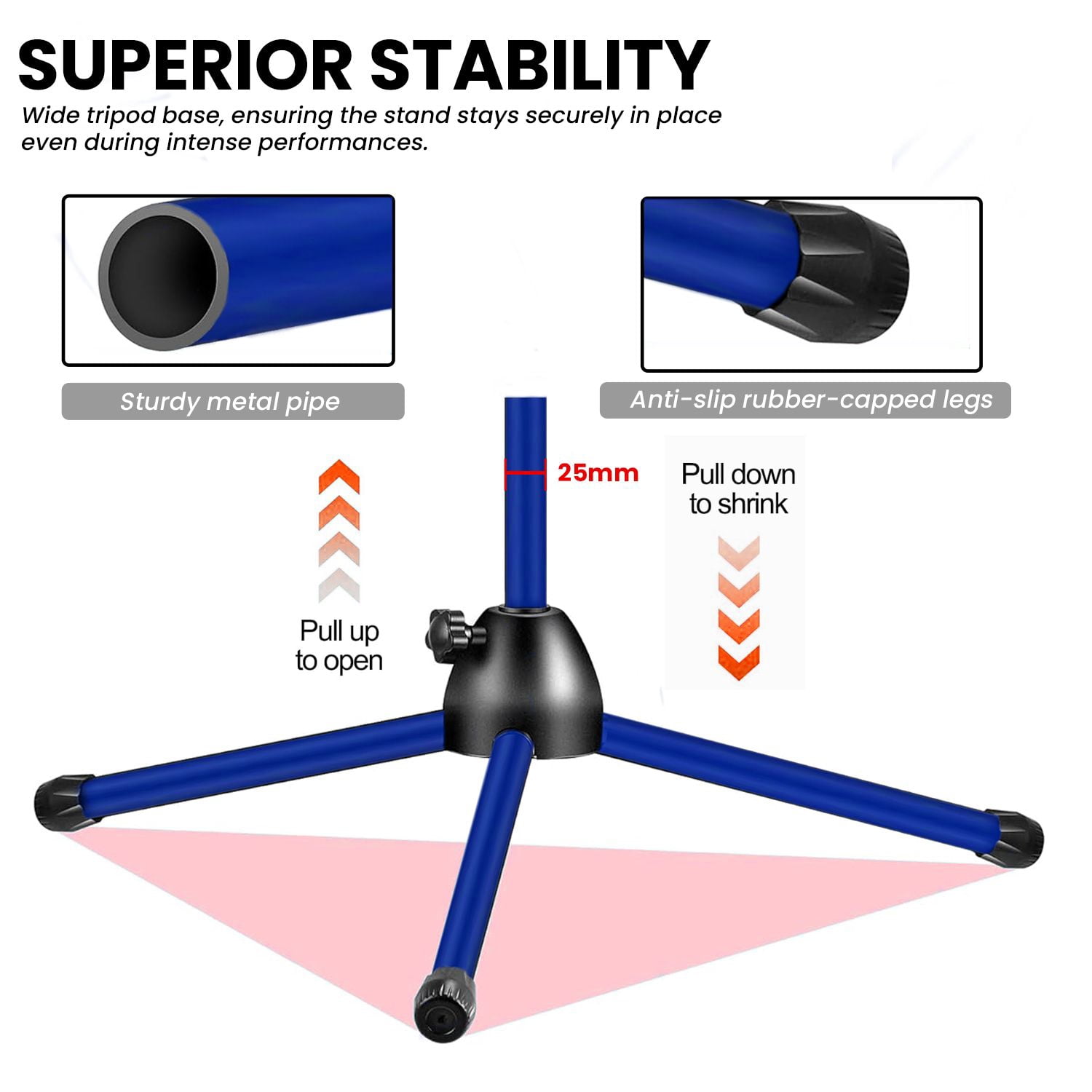 Adjustable Microphone Stand Tripod with Telescoping Boom Arm, Dual Mic Holder, 31.5 to 63 Inches Height Adjustable, Heavy Duty Metal Tripod Base for Recording, Live Sound, Stage Performance