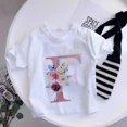 thumbnail image 3 of Camiseta de algodón con 26 letras en inglés ABCD, camiseta de verano para niños con flores, ropa informal de dibujos animados, camisetas de manga corta para niñas y niños, 3 of 5