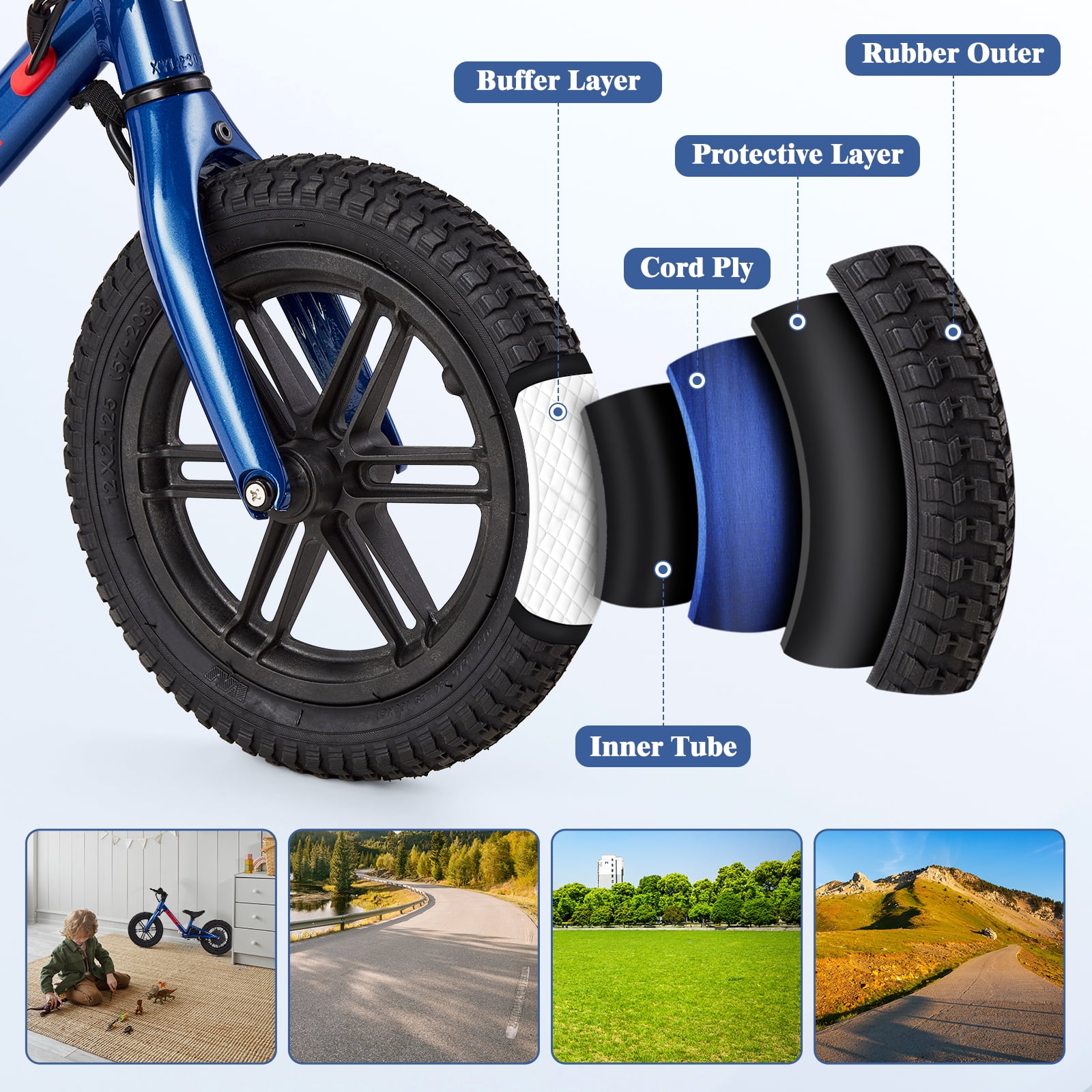 Beginner Electric Balance Bike for Kids Ages 3-5 – 12-Inch Inflatable Tires – 24V 100W Motor – 2 Speed Modes – Adjustable Seat – E-Dirt Bike for Boys and Girls – Blue