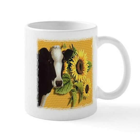 CafePress - Cow With Sunflowers Mug - 11 oz Ceramic Mug - Novelty Coffee Tea Cup