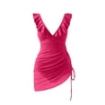 thumbnail image 7 of CHGBMOK Womens One Piece Swimsuits Sexy V Neck Sleeveless Backless Ruffles Suits Mesh Fitted Side Slit Swimwear, 7 of 7