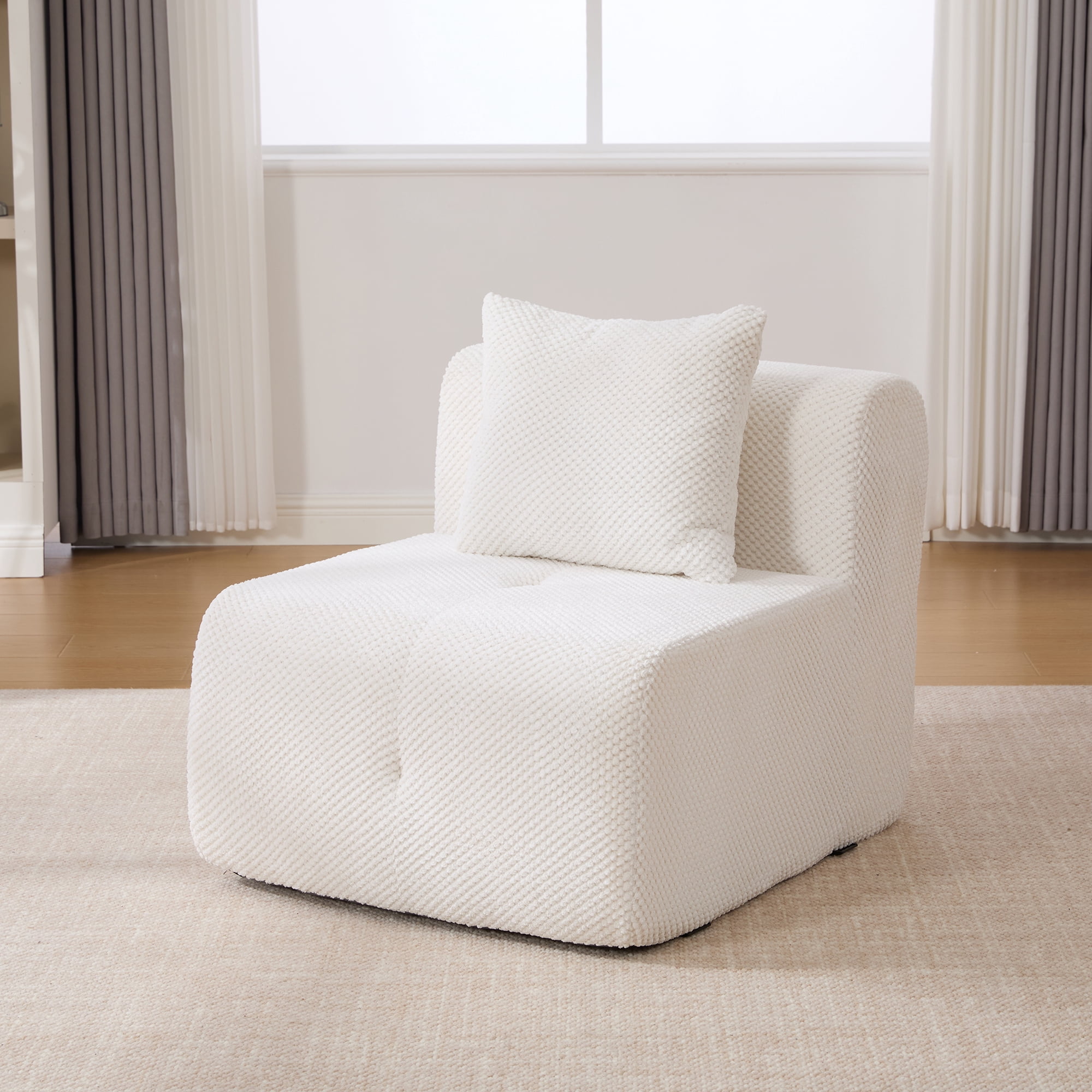 Noble House Kingston 31" Modular Cloud Accent Chair with Ottoman, Modern Fuzzy Sofa Soft Lounger with Footstool, Ivory