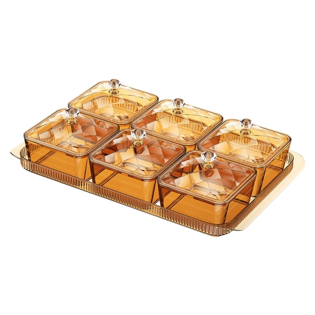Plato de frutos secos, bandeja para aperitivos, ideal para bodas, salas de estar y hoteles. 6 cuadrícula marrón