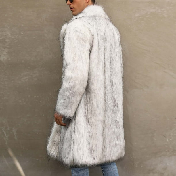 Babysbule Jackets for Men Winter Mens Warm Faux Furry Long Coat