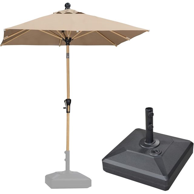 PURPLE LEAF 6' x 9' Patio Umbrella with Base Market Umbrella Rectangular Outdoor Umbrella with Push Button Tilt & Crank and 8 Ribs Aluminum Table Umbrella for Pool Backyard Beach, Taupe
