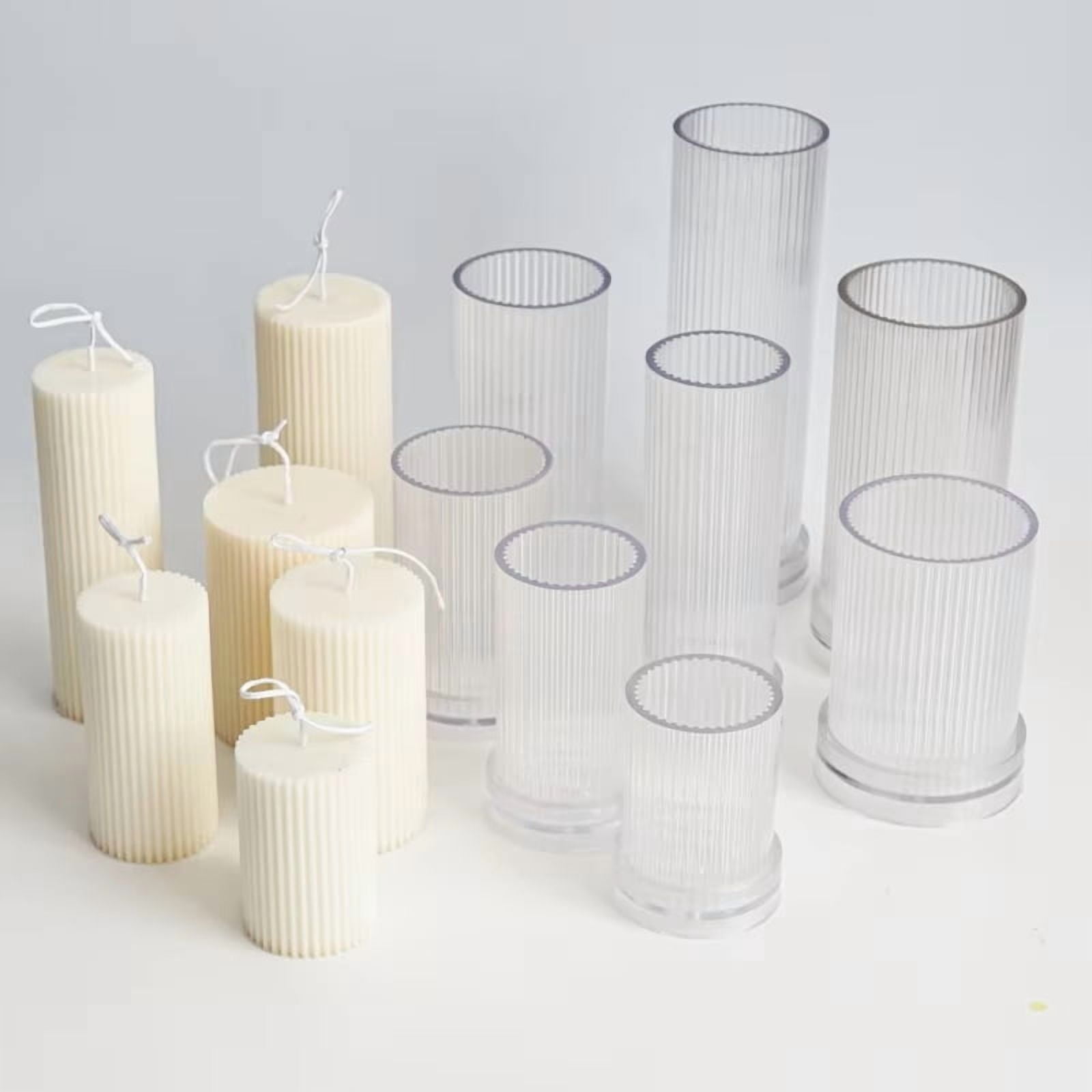 Geometric Striped Candle Mold Easy Demould DIY Cylindrical Flat Top Acrylic Plastic Candle Making Mould Supplies Art Home Decor