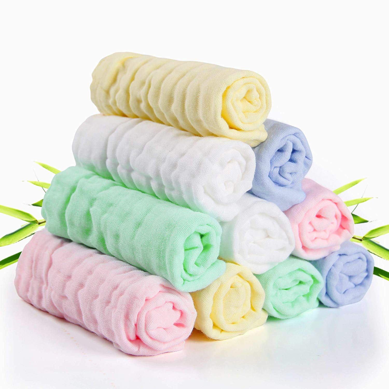 5pcs Baby Natural Muslin Washcloth Soft Newborn Baby Face Towel 10x10"  Random 