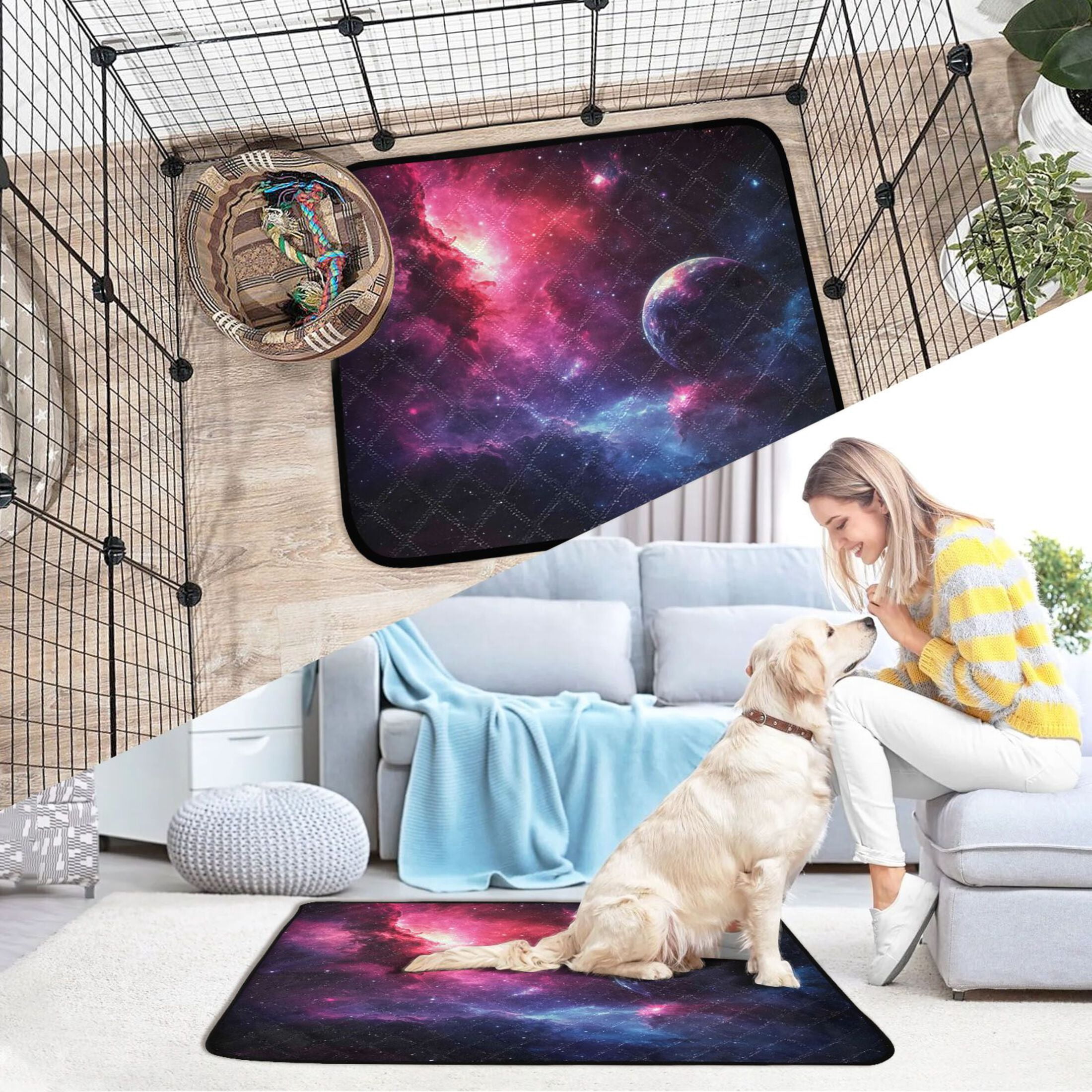 Washable Pet Pee Pads with Super Absorbent Reusable Training Pads for Dogs & Cats Vibrant Space Background