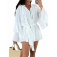 thumbnail image 3 of Women'S Layered Bell Sleeve Tie Neck Mini Dresses Ruffle Belted Tunic Dress White M, 3 of 9