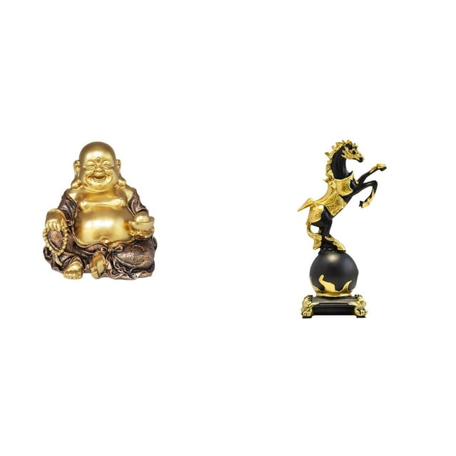 HILABEE Sculpture de Cheval Bouddha Moderne Bouddhiste Feng Shui Ornement de Table Statue d'Animal Rieur Collection pour Anniversaire Fête Centre de Table Chambre
