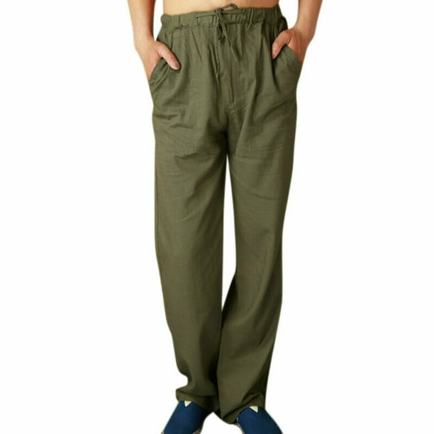 Men's Loose Elastic Waist Trousers Long Pants Beach Slack Drawstring ...