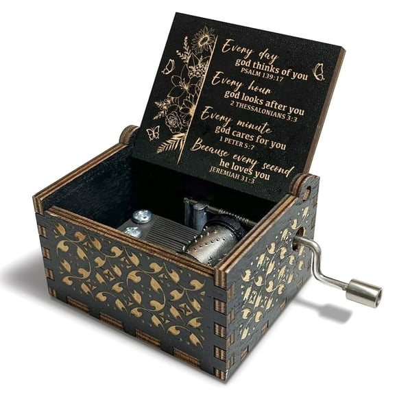 Antique Engraved Scripture Music Box, Bible Verse Prayer Box, Spiritual Gifts for Women, Catholic Baptism Gifts,