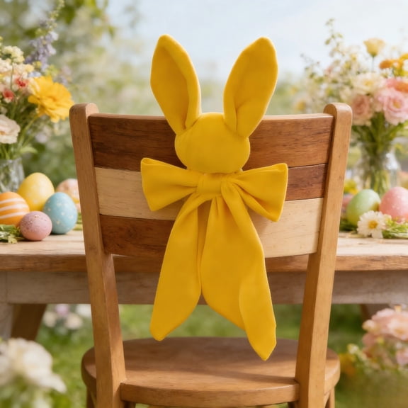 Easter Bunny Chair Covers With Bow, Cute Rabbits Ear Chair Back Covers For Dining Table Spring Holiday Party Decorations Adjustable Chairs Ties Ornament