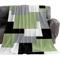 thumbnail image 2 of Green Grey Color Block Patchwork Blankets, Flannel Fleece Lightweight Comfort Bed Throws Modern Geometric Abstract Art Bedcover All Season Use for Bedroom/Living Room/Office/Travel/Camping 40x50In, 2 of 6