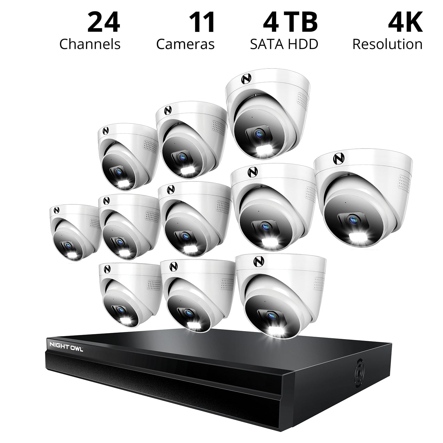 Night Owl Power over Ethernet 24 Channel NVR Security System with 4TB Hard Drive and 11 Wired IP 4K Deterrence Dome Cameras