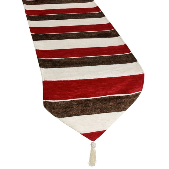Violet Linen Decorative Deluxe Chenille, Striped Design, 13" x 70" Table Runner - Burgundy